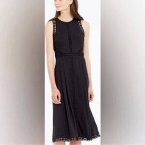 Ann Taylor Embroidered  Lace Black Midi Dress with Geometric Trim